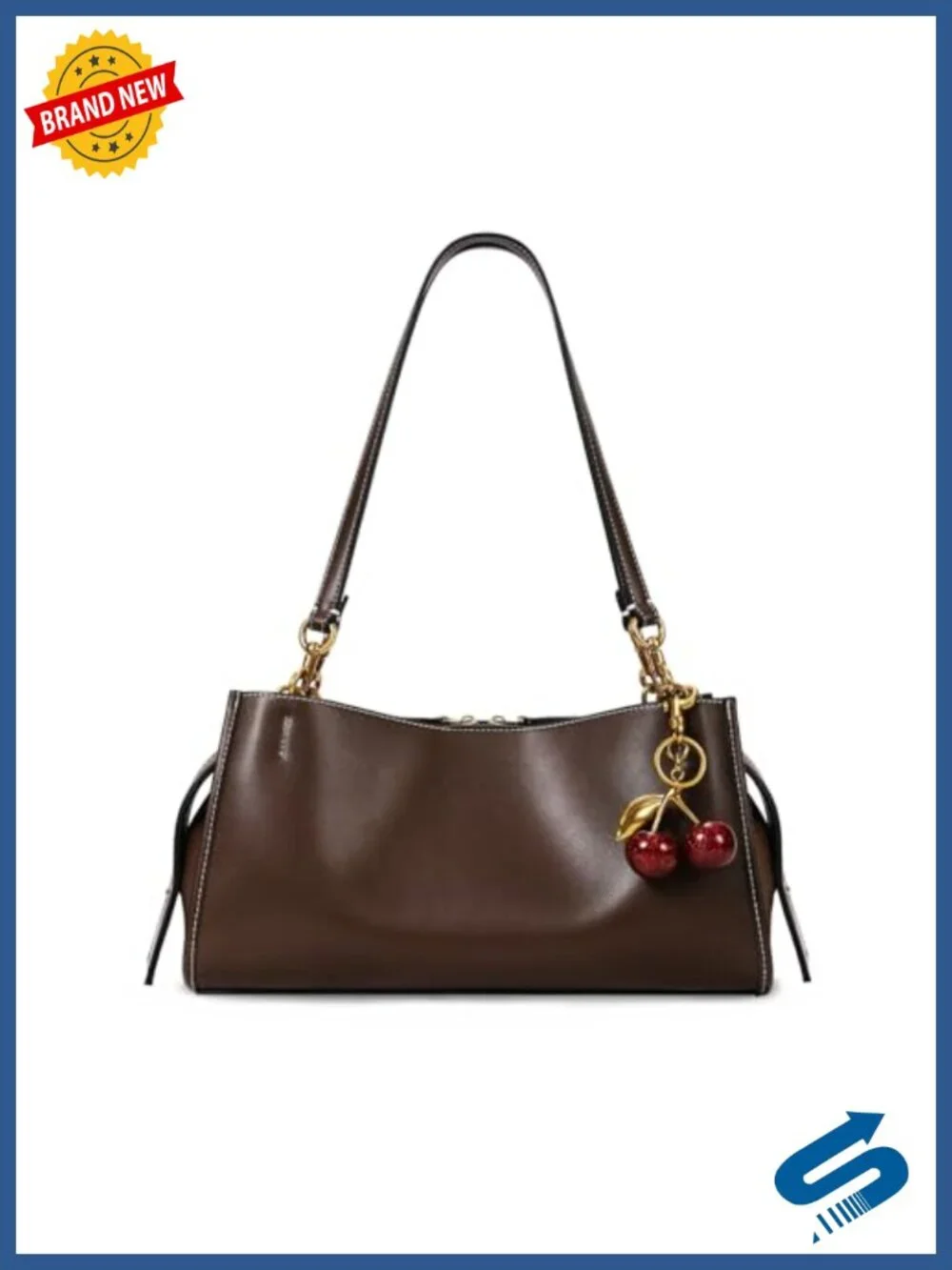 Women's Medium PU Leather Shoulder Tote Bag with Cherry Pendant